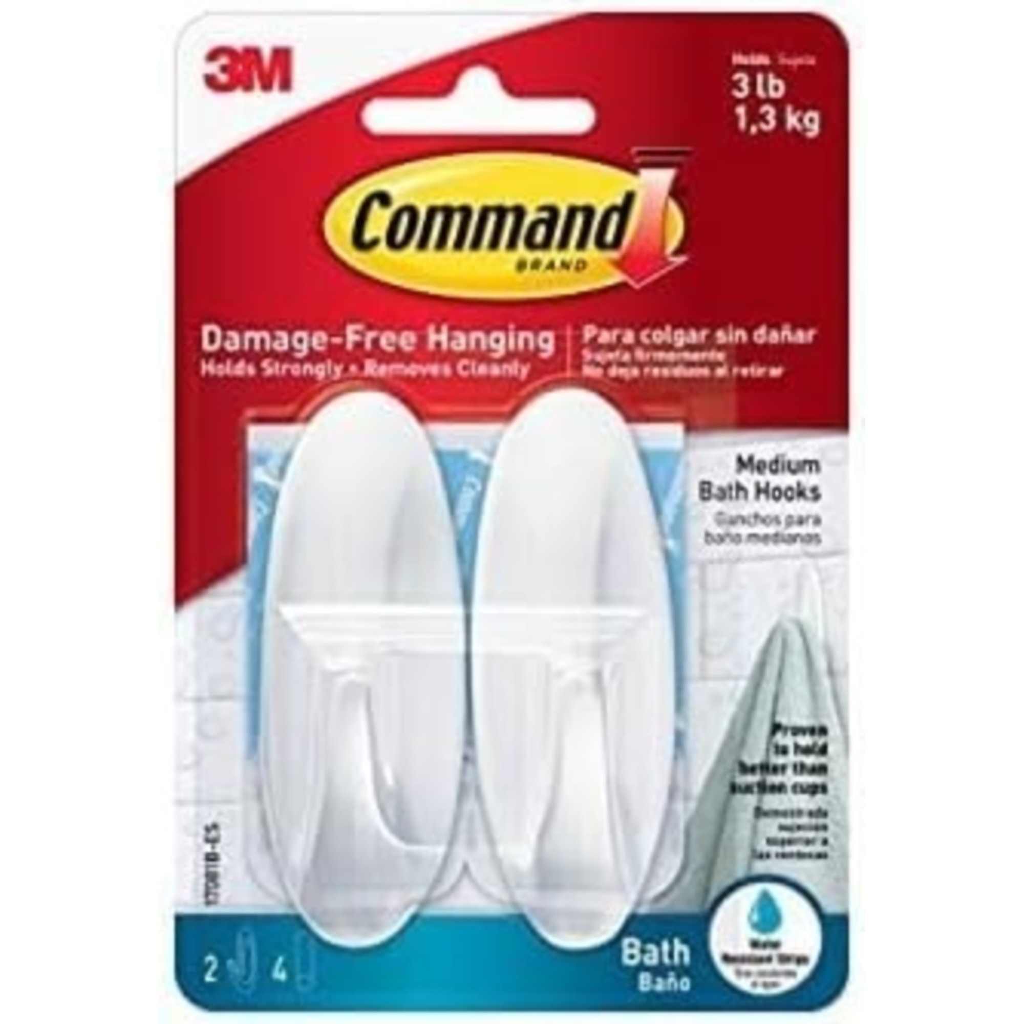 3M 2-Pack Command Hooks, 3LB Capacity, Model #170818-ESF
